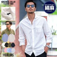 CavariA(キャバリア)綿麻ホリゾンタルカラー7分袖シャツ/全11色