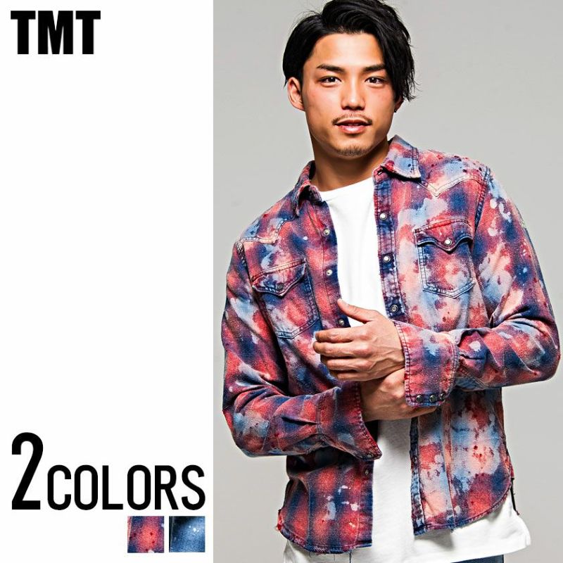 TMT(ティーエムティー)DESTROY PROCESSING INDIGO-CHECK SHIRTS/全2色