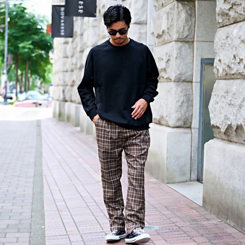 ワイドパンツ メンズ VICCI(ビッチ)チェック柄TRワイドパンツ/全5色