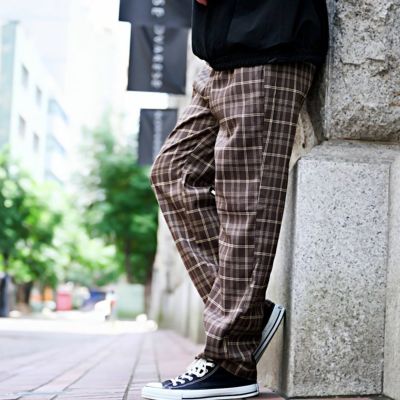 ワイドパンツ メンズ VICCI(ビッチ)チェック柄TRワイドパンツ/全5色
