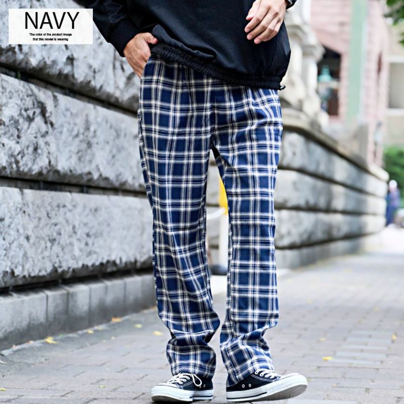 ワイドパンツ メンズ VICCI(ビッチ)チェック柄TRワイドパンツ/全5色