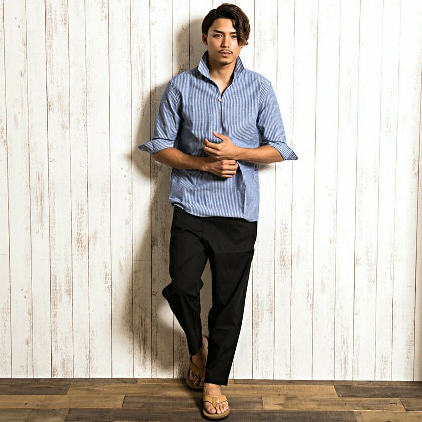 CavariA(キャバリア)パナマ織り7分袖カプリシャツ/全4色