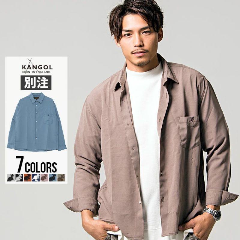 KANGOL(カンゴール)別注ロゴ刺繍長袖シャツ/全7色