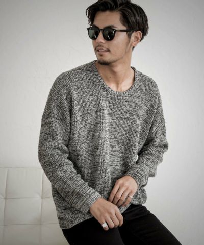 CavariA(キャバリア)ラーベン編みビッグシルエットクルーネック長袖コットンニットソー/全10色
