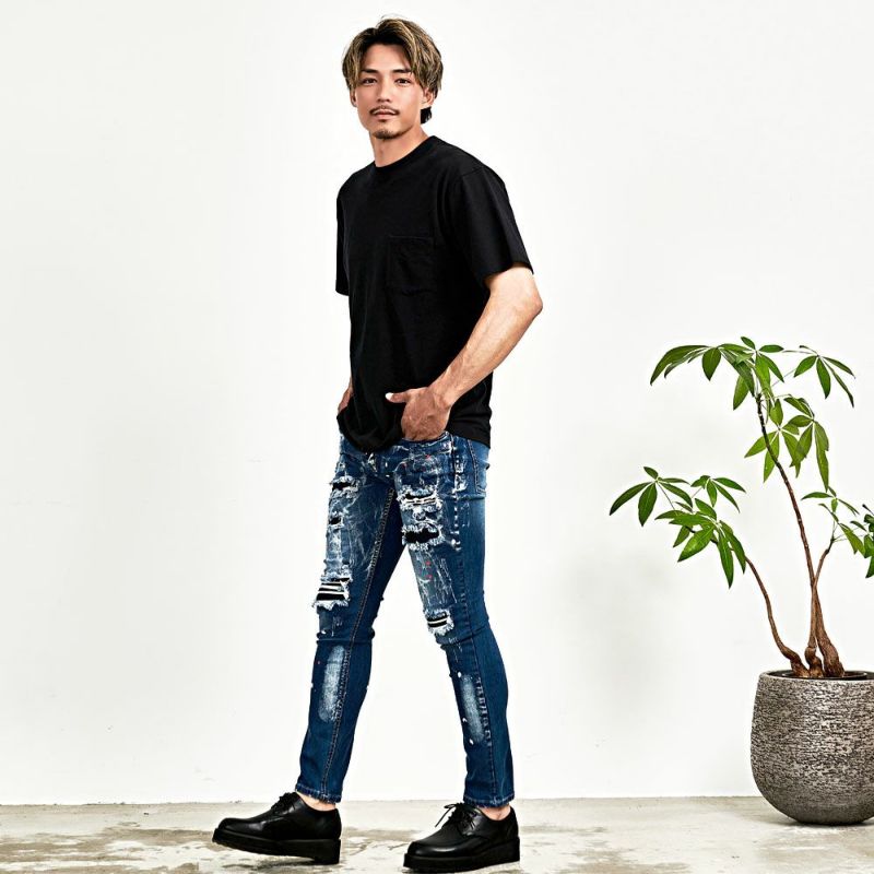 CavariA(キャバリア)ペンキ飛ばしダメージ加工リペアデニム CavariA(キャバリア)ペンキ飛ばしダメージ加工リペアデニム