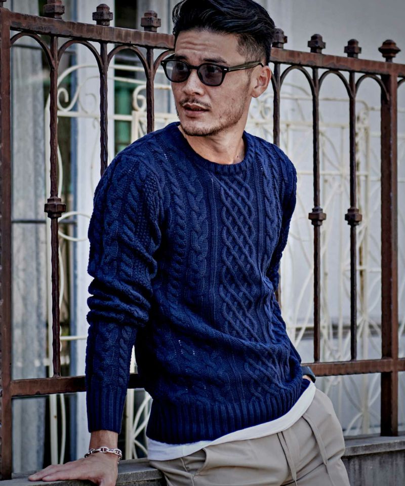 VICCI(ビッチ)ケーブル編みクルーネック長袖ニットソー/全13色