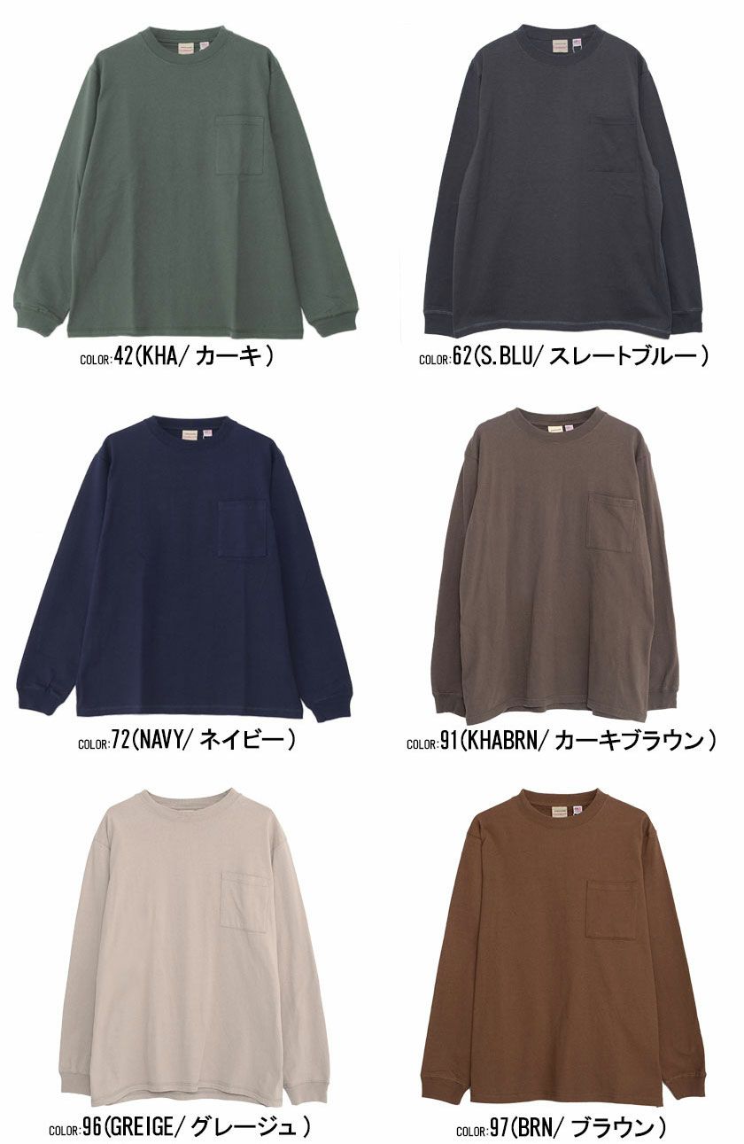  Goodwear(グッドウェア)USAコットンポケット付きビッグシルエットクルーネック長袖Tシャツ/全12色