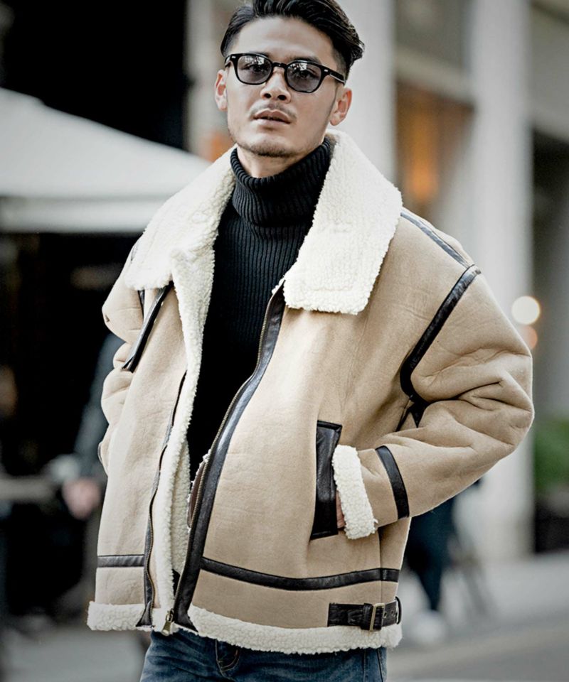 CavariA(キャバリア)フェイクムートン裏ボアジップアップジャケット/全4色