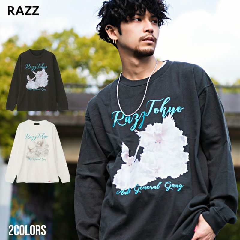 RAZZIS(ラズ)バードロゴプリントクルーネック長袖Tシャツ/全2色