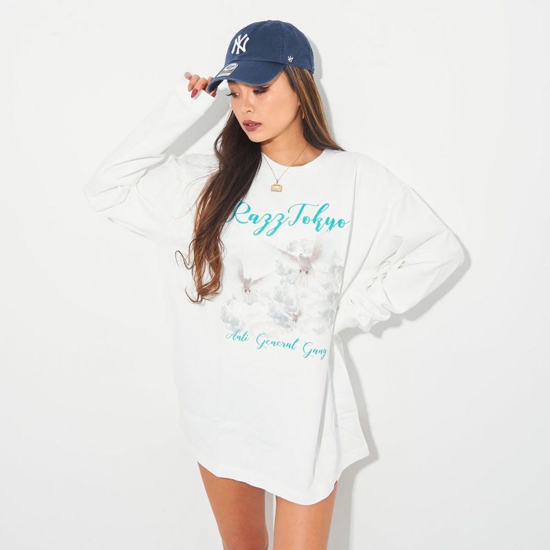RAZZIS(ラズ)バードロゴプリントクルーネック長袖Tシャツ