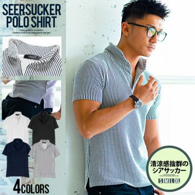 CavariA(キャバリア)ワイヤー入りイタリアンカラー半袖シアサッカーポロシャツ/全4色