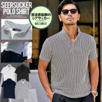 CavariA(キャバリア)ワイヤー入りイタリアンカラー半袖シアサッカーポロシャツ/全4色