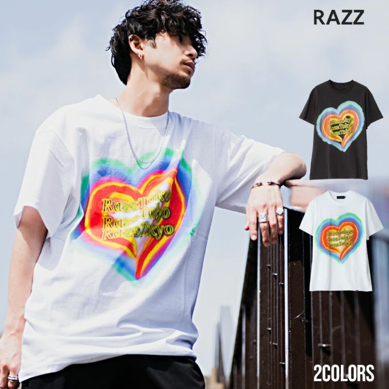 RAZZIS(ラズ)レインボーハートプリントクルーネック半袖ビッグTシャツ/全2色