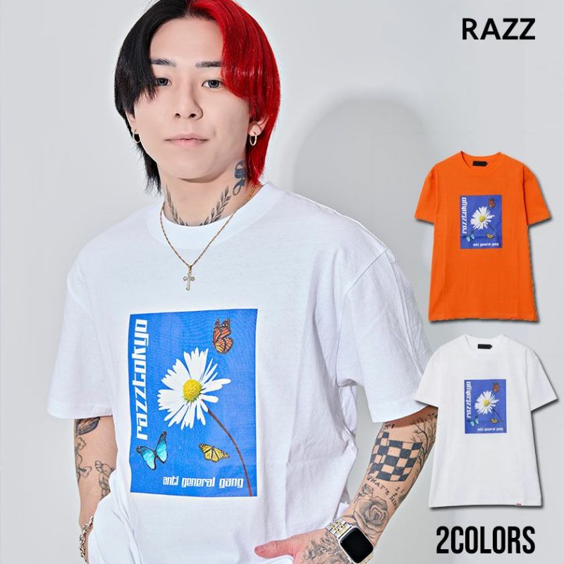 RAZZIS(ラズ)フラワープリントクルーネック半袖Tシャツ/全2色