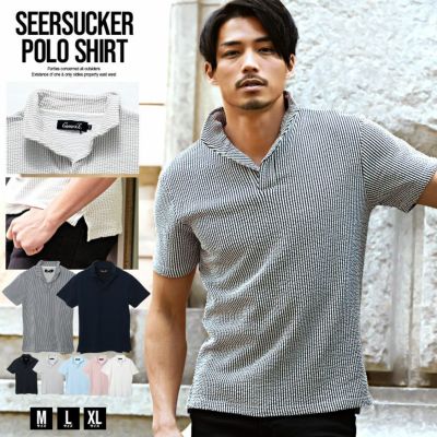 CavariA(キャバリア)襟ワイヤー入り イタリアンカラー 半袖 シアサッカー スキッパー ポロシャツ/全7色