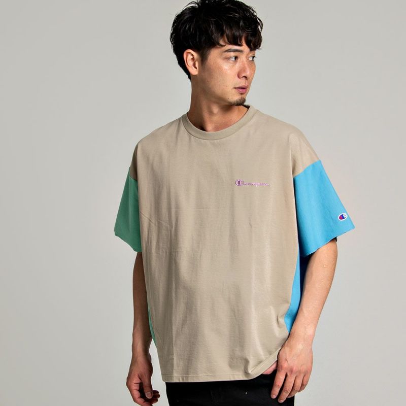 Champion(チャンピオン)配色切り替えクルーネックドルマンスリーブビッグTシャツ/全3色