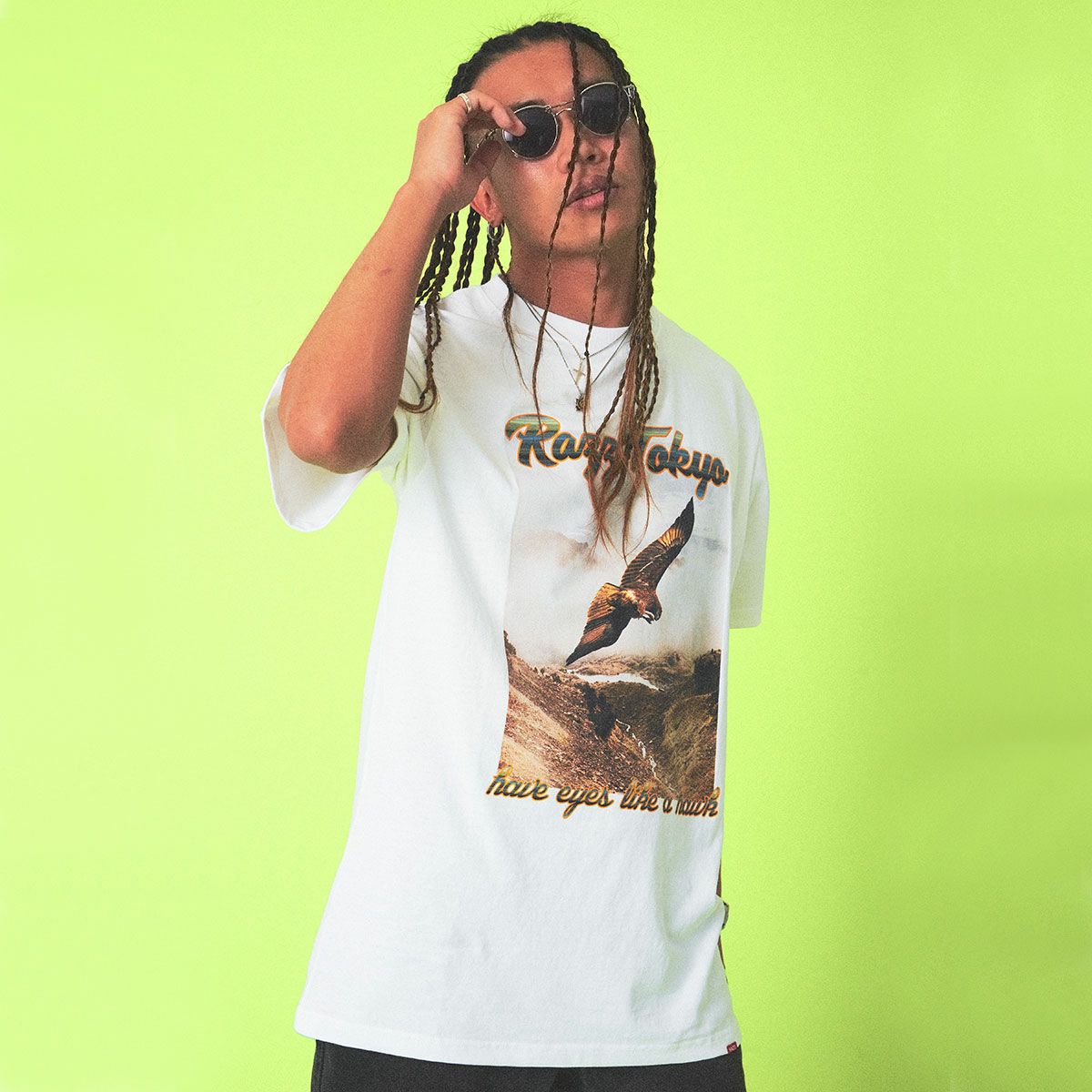 RAZZIS(ラズ)イーグルフォトロゴプリントクルーネック半袖Tシャツ