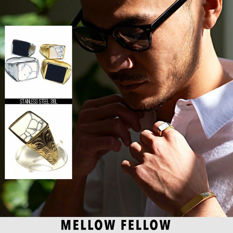 MELLOW FELLOW(メローフェロー)天然石スクエアデザインリング/全4色