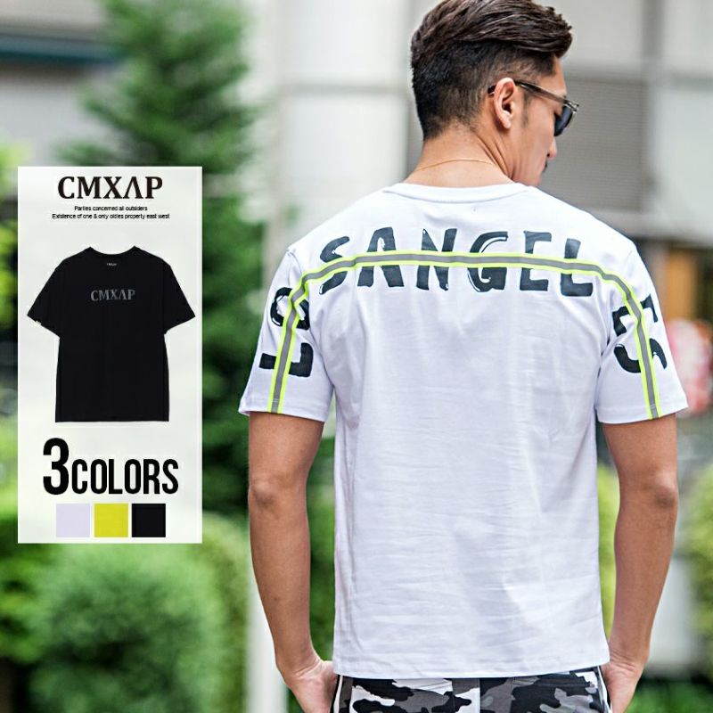 CMXAP(クマアピ)テープ貼付けバックアーチロゴプリントクルーネック半袖Tシャツ/全3色