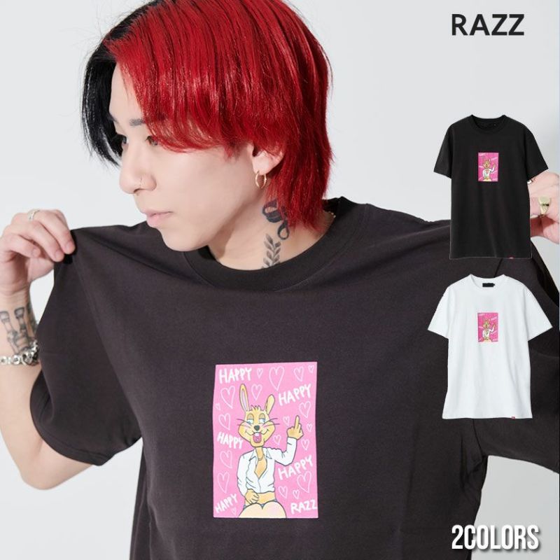 RAZZIS(ラズ)ハッピーラビットクルーネック半袖ビッグTシャツ/全2色