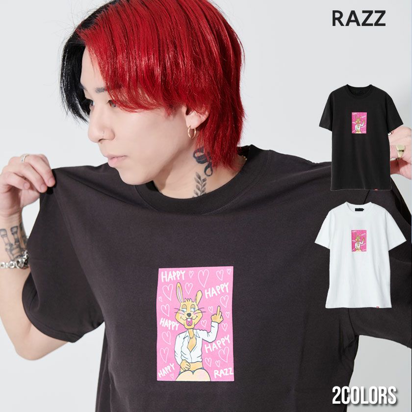 RAZZIS(ラズ)ハッピーラビットクルーネック半袖ビッグTシャツ/全2色