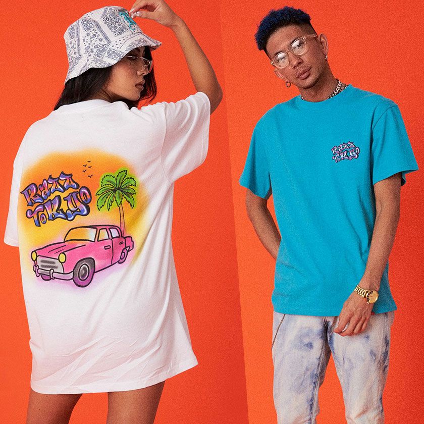 RAZZIS(ラズ)車プリントクルーネック半袖Tシャツ/全3色