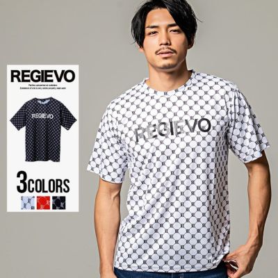 REGIEVO(レジエボ)ロゴ総柄転写プリントクルーネック半袖Tシャツ/全3色