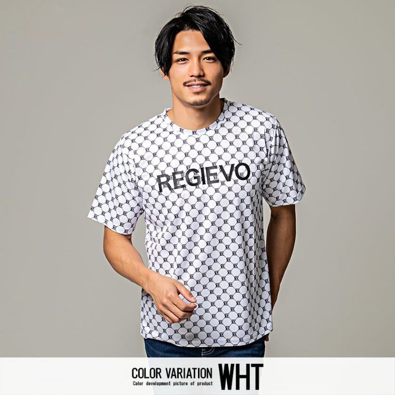 REGIEVO(レジエボ)ロゴ総柄転写プリントクルーネック半袖Tシャツ/全3色