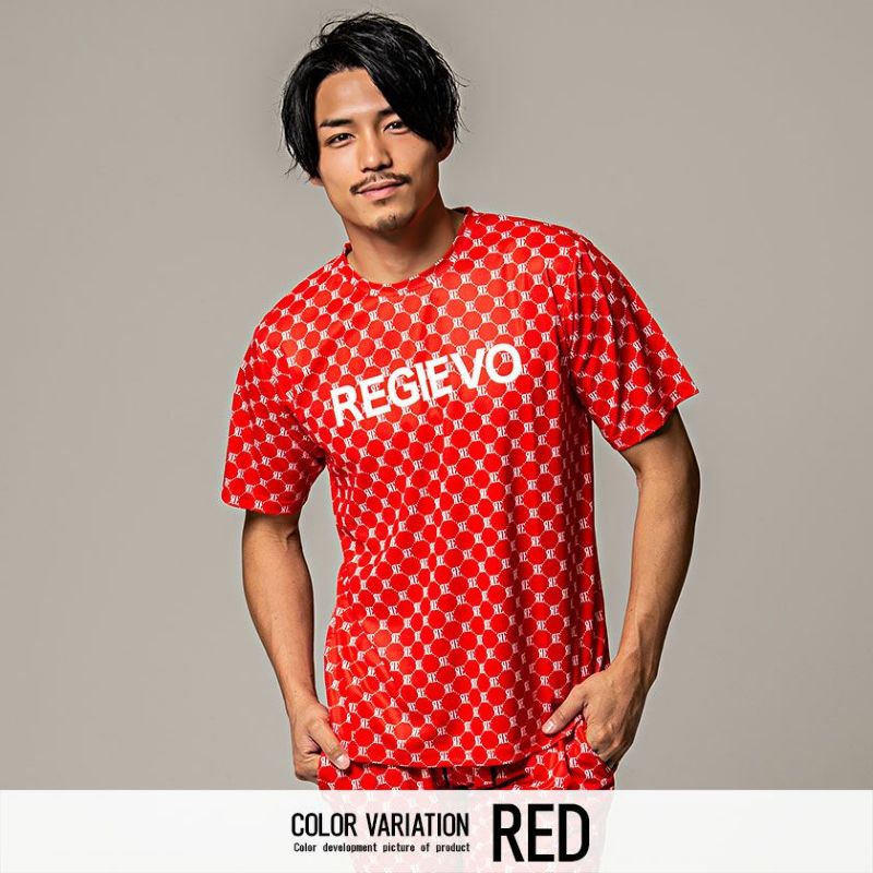 REGIEVO(レジエボ)ロゴ総柄転写プリントクルーネック半袖Tシャツ/全3色