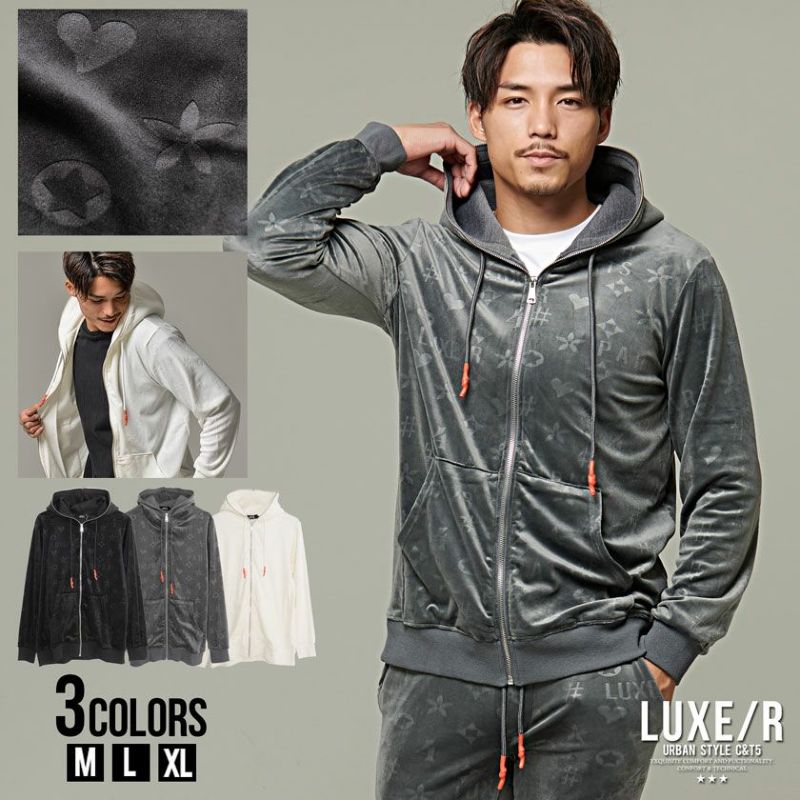 LUXE/R セットアップ ＆ ボアプルパーカー まとめ買い サイズL ボアパーカー メンズ LUXE/R ラグジュ ボアワッペンジップアップ