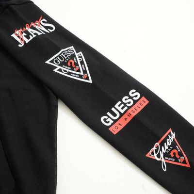 GUESS(ゲス)裏毛ジェルロゴプリント長袖プルオーバーパーカー/全3色