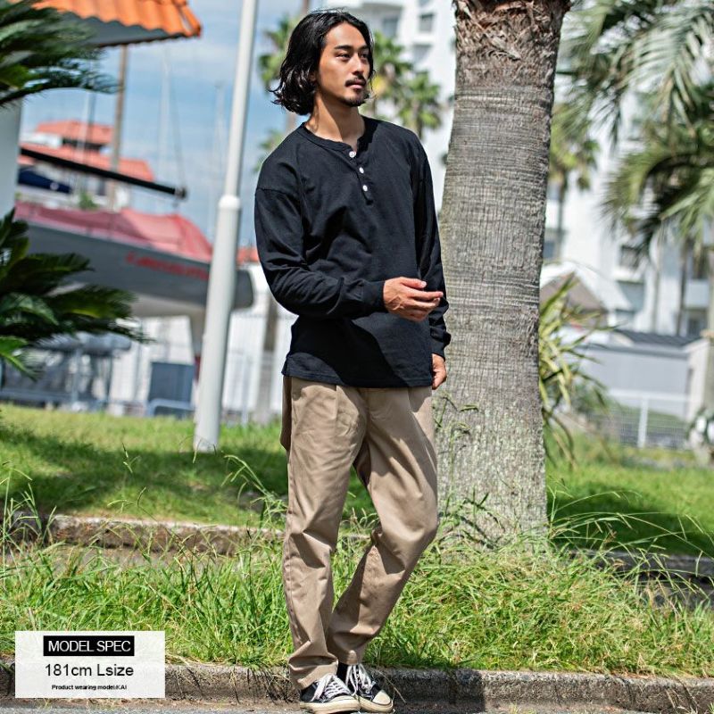 Goodwear(グッドウェア)USAコットンヘンリーネック長袖Tシャツ