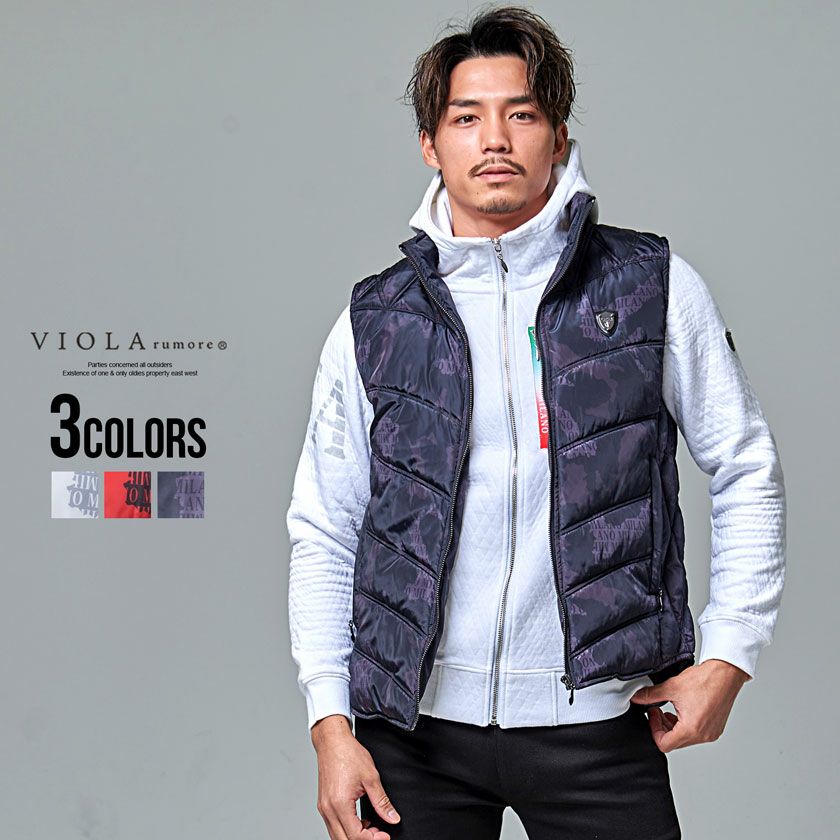 VIOLA(ヴィオラ)総柄フルジップ中綿ベスト/全3色