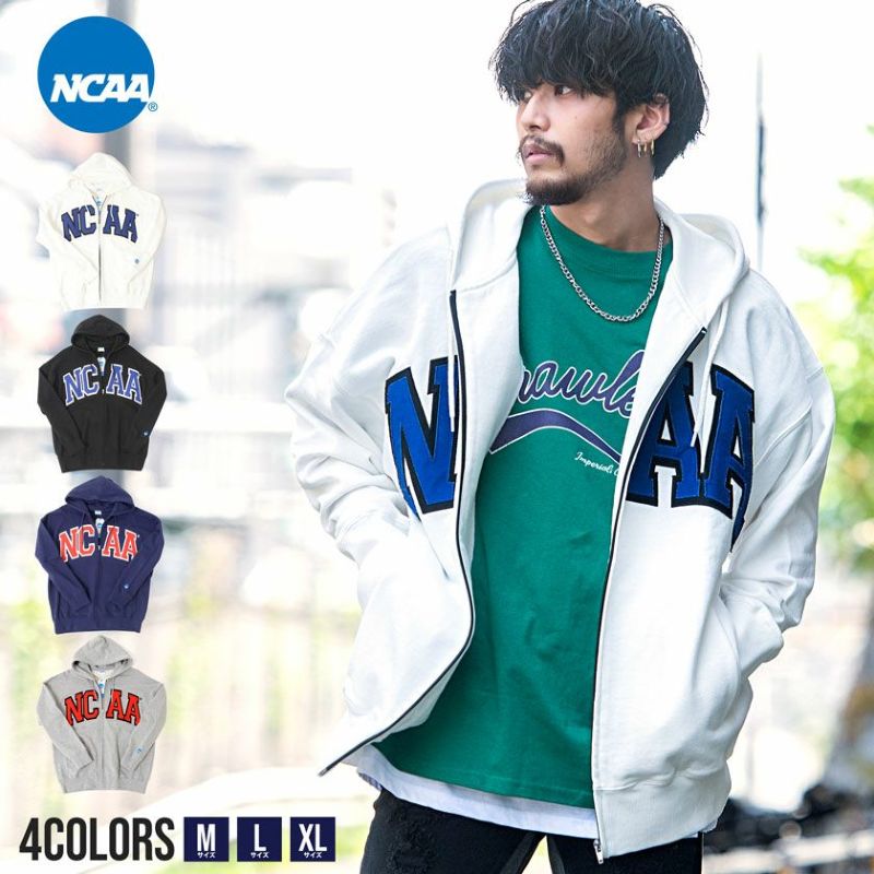 NCAA（エヌシーエーエー)ジップアップ長袖裏毛ビッグロゴパーカー/全4色