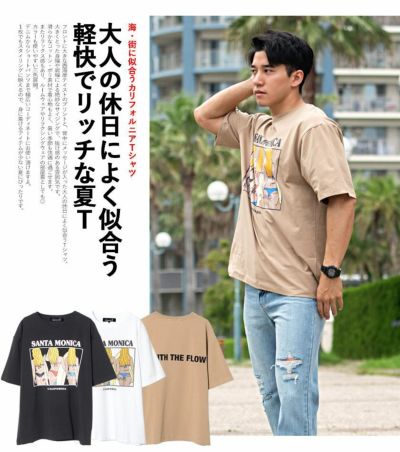 CavariA(キャバリア)カリフォルニアイラストクルーネック半袖ビッグTシャツ/全3色