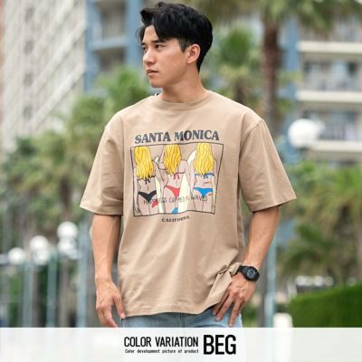 CavariA(キャバリア)カリフォルニアイラストクルーネック半袖ビッグTシャツ/全3色