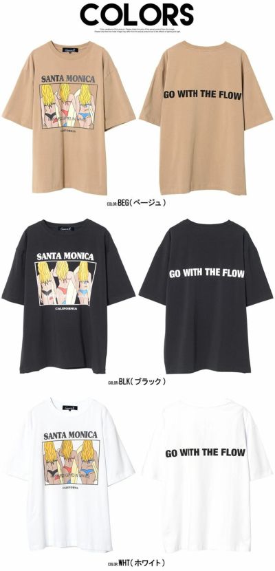 CavariA(キャバリア)カリフォルニアイラストクルーネック半袖ビッグTシャツ/全3色