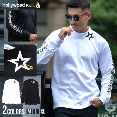 Hollywood rich.&(ハリウッドリッチ)モックネック刺繍長袖クルーT