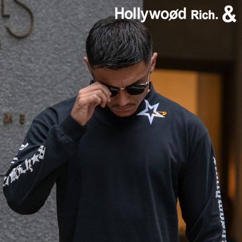 Hollywood rich.&(ハリウッドリッチ)モックネック刺繍長袖クルーT