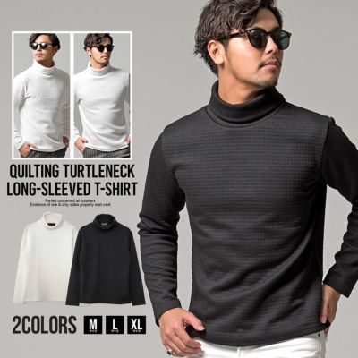 CavariA(キャバリア)キルティング千鳥柄タートルネック長袖Tシャツ/全2色