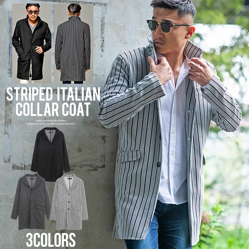 CavariA(キャバリア)オルタネートストライプイタリアンカラーコート/全3色