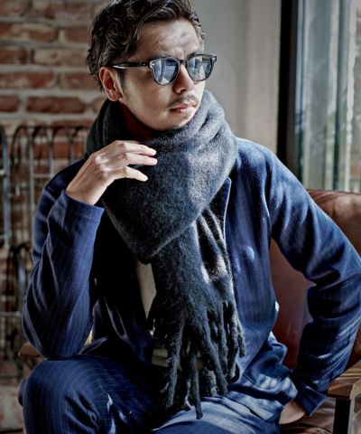 ダークビッケンバーグ　レザー付きマフラー　首巻き　ストール ダークビッケンバーグレザー付きマフラー首巻きストール