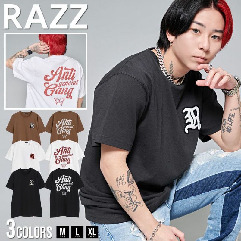 RAZZIS(ラズ)Rロゴサガラワッペンバックプリント半袖Tシャツ/全3色