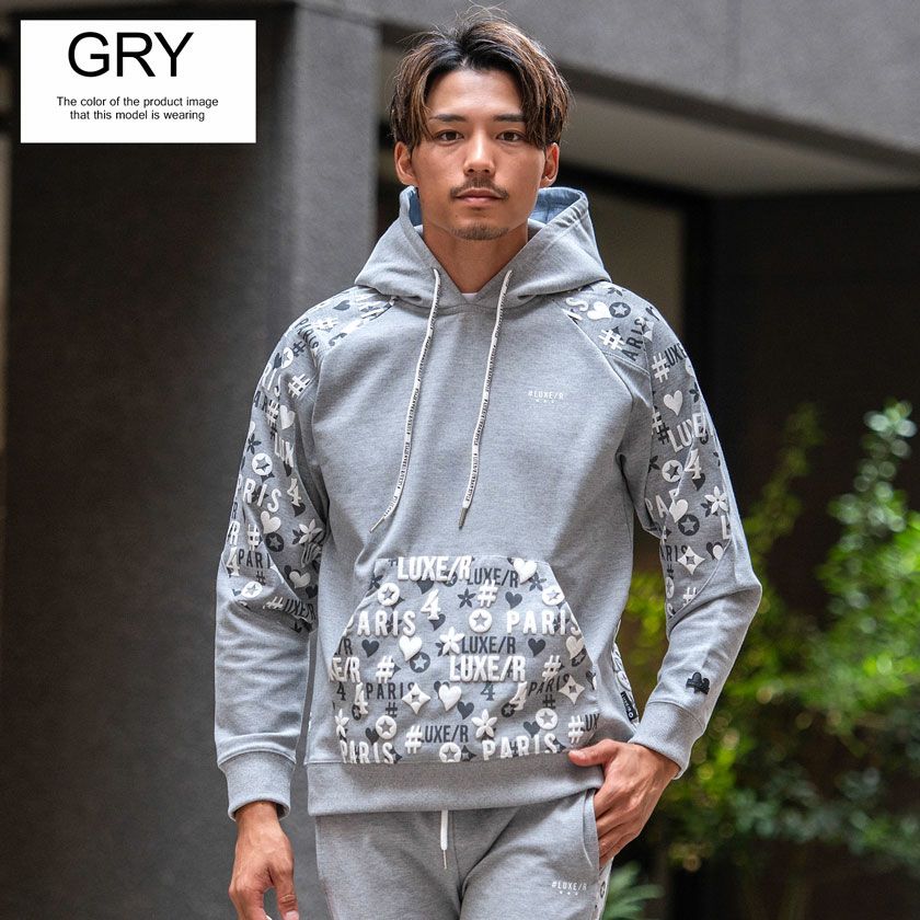 LUXE／R(ラグジュ)切り替え総柄ロゴプリントパーカー 長袖/全3色