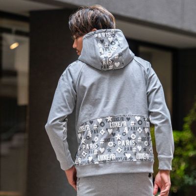 LUXE／R(ラグジュ)切り替え総柄ロゴプリントパーカー 長袖/全3色
