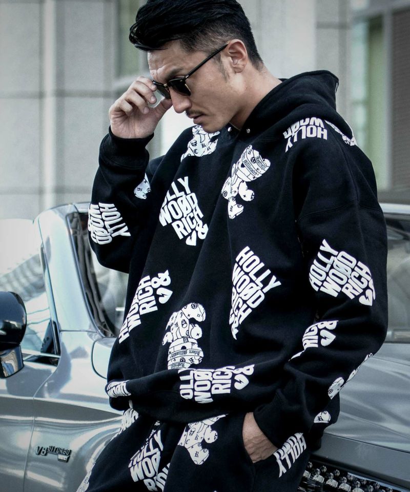 パーカー メンズ Hollywood rich.&(ハリウッドリッチ)裏起毛総柄PO長袖