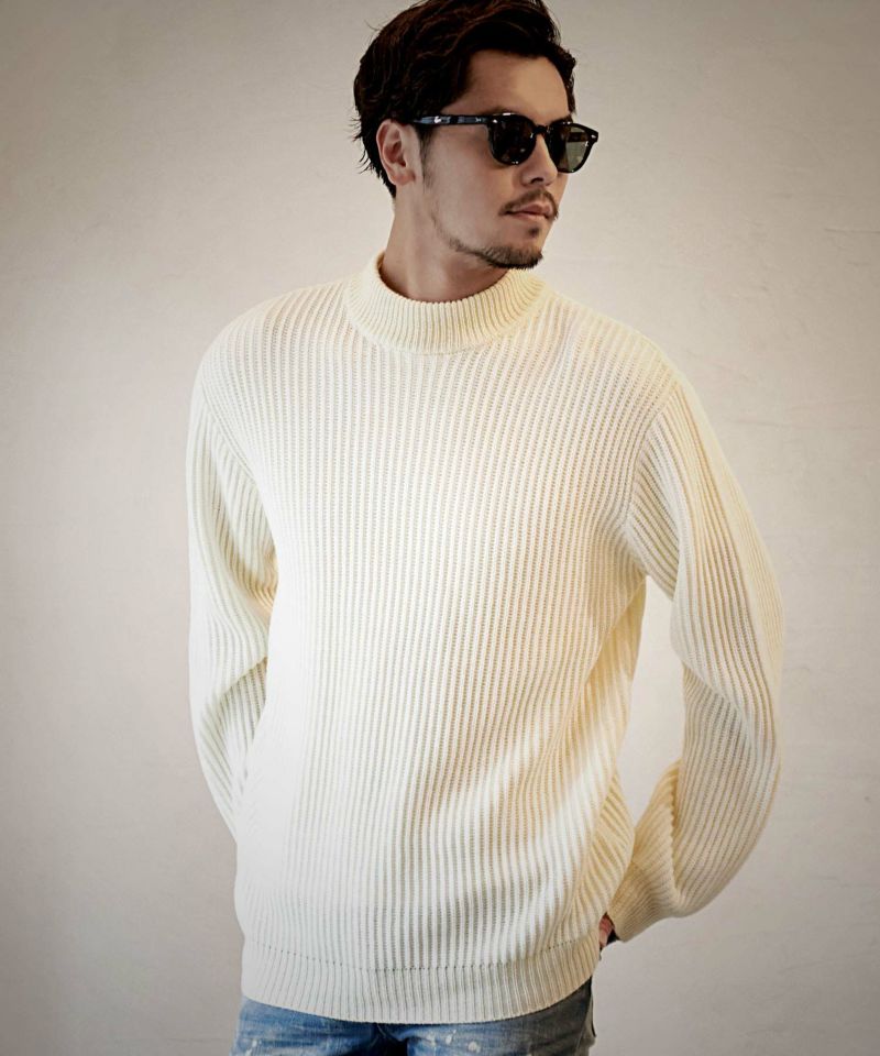 CavariA(キャバリア)二重臼畦編みモックネック 長袖ニット/全6色