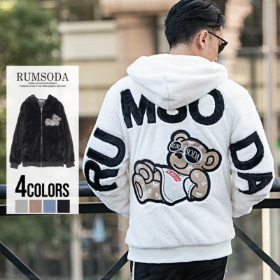 RUMSODA(ラムソーダ)シャギー刺繍ワッペン付フード長袖ブルゾン/全4色