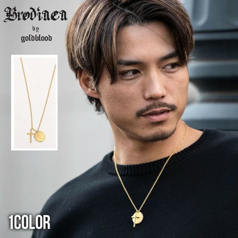 Brodiaea by goldblood(ブローディアバイゴールドブラッド)コイン×クロススチールネックレス/全1色