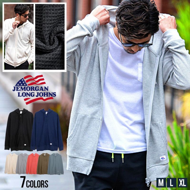 JEMORGAN LONG JOHNS(ジェーイーモーガンロングジョーンズ)CVCワッフルフルジップ長袖パーカ/全7色
